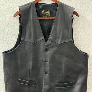 Vintage Scully Leather Vest Men’s Size 48 Black Button Front Western Lined